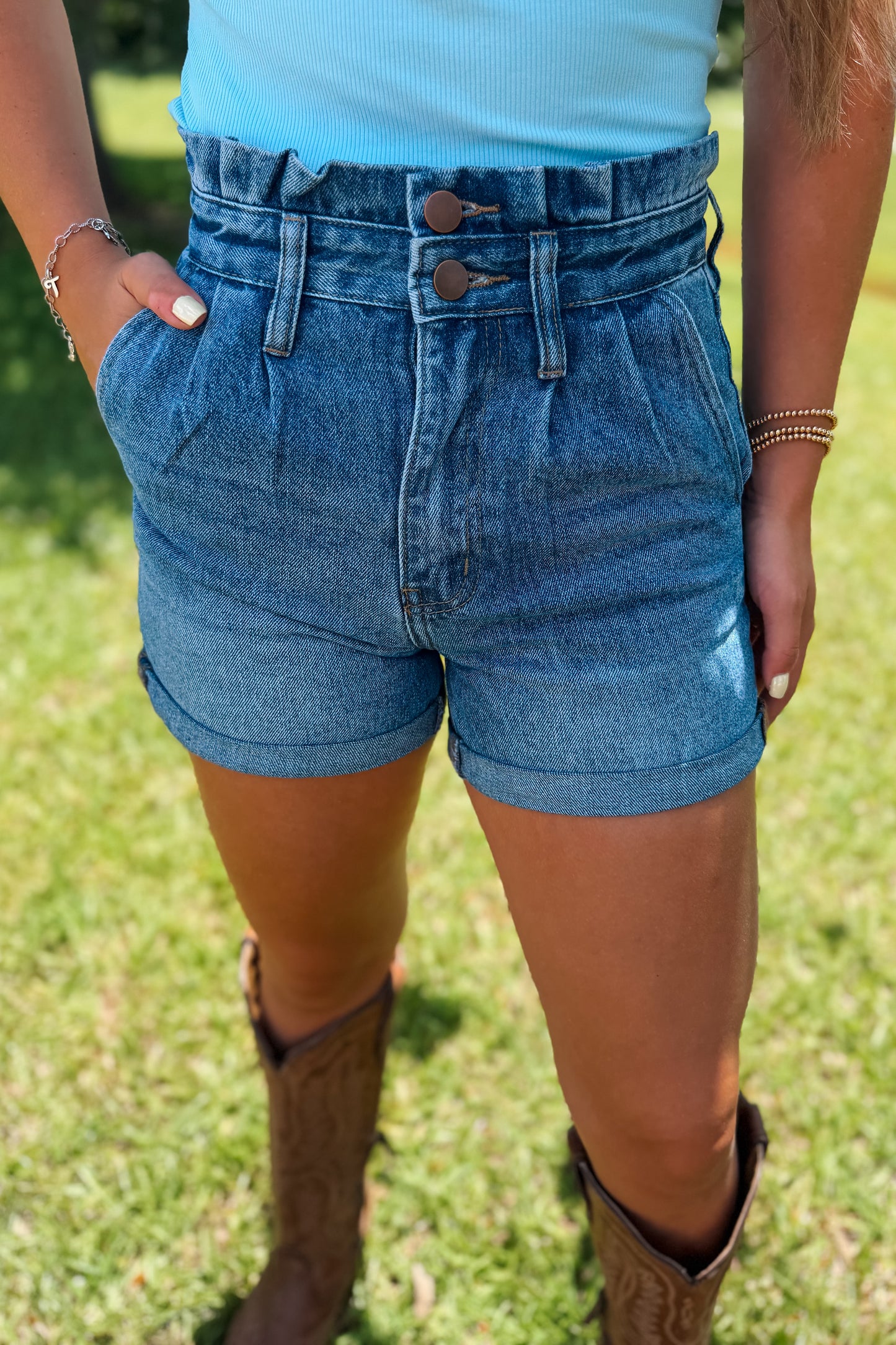 Pleated Creek Denim Shorts