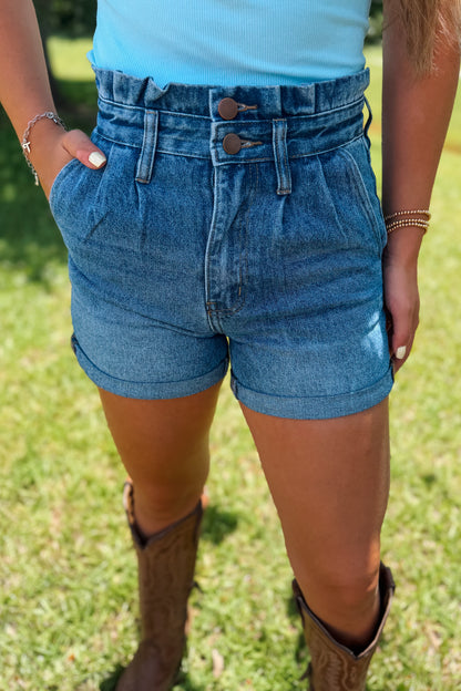 Pleated Creek Denim Shorts