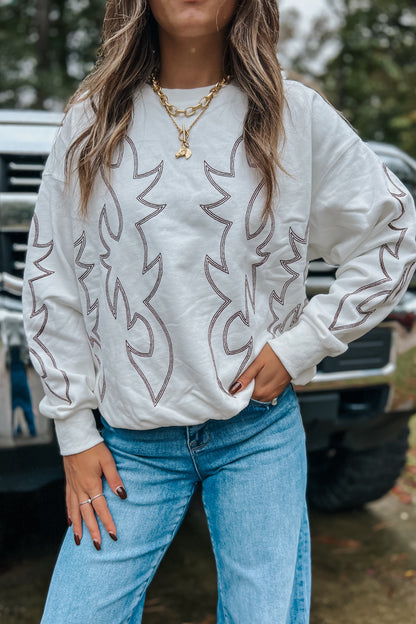 Boot Stitch Embroidered Sweatshirt | White
