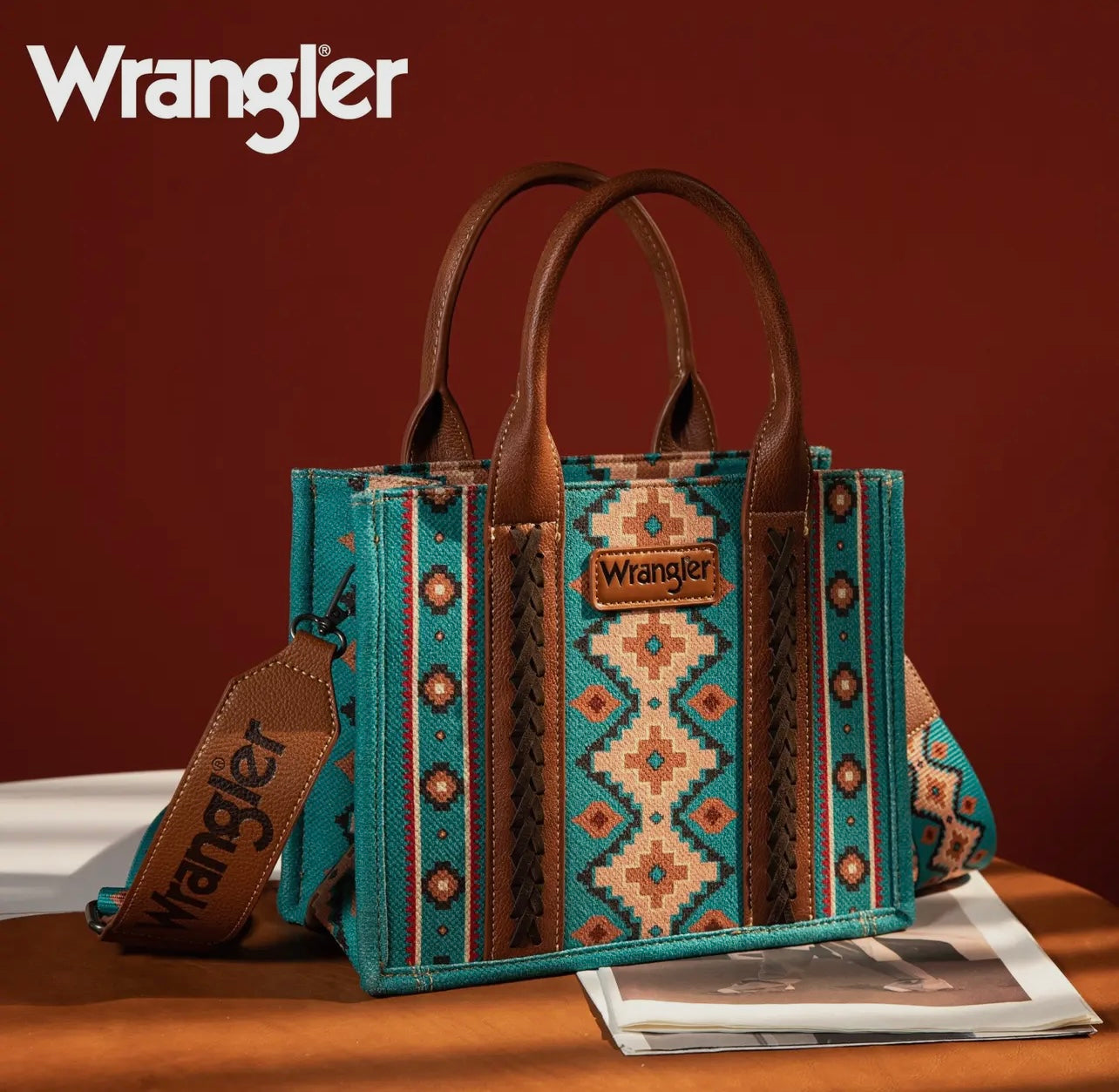 WRANGLER Southwestern Crossbody Tote Bag | Turquoise