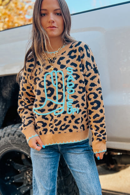 Boot & Whipstitch Leopard Sweater