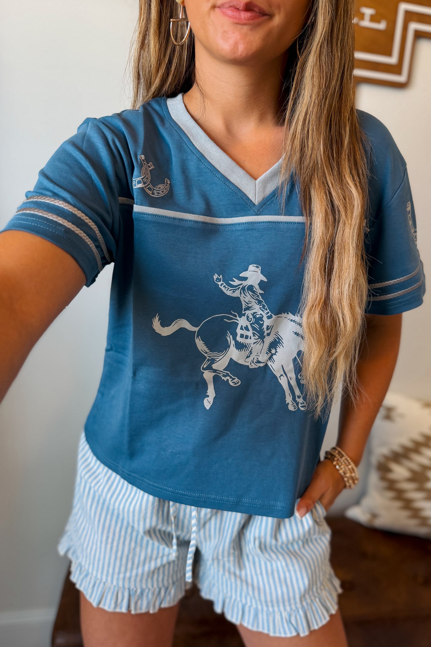 Blue Bronco Jersey Top