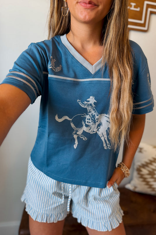 Blue Bronco Jersey Top