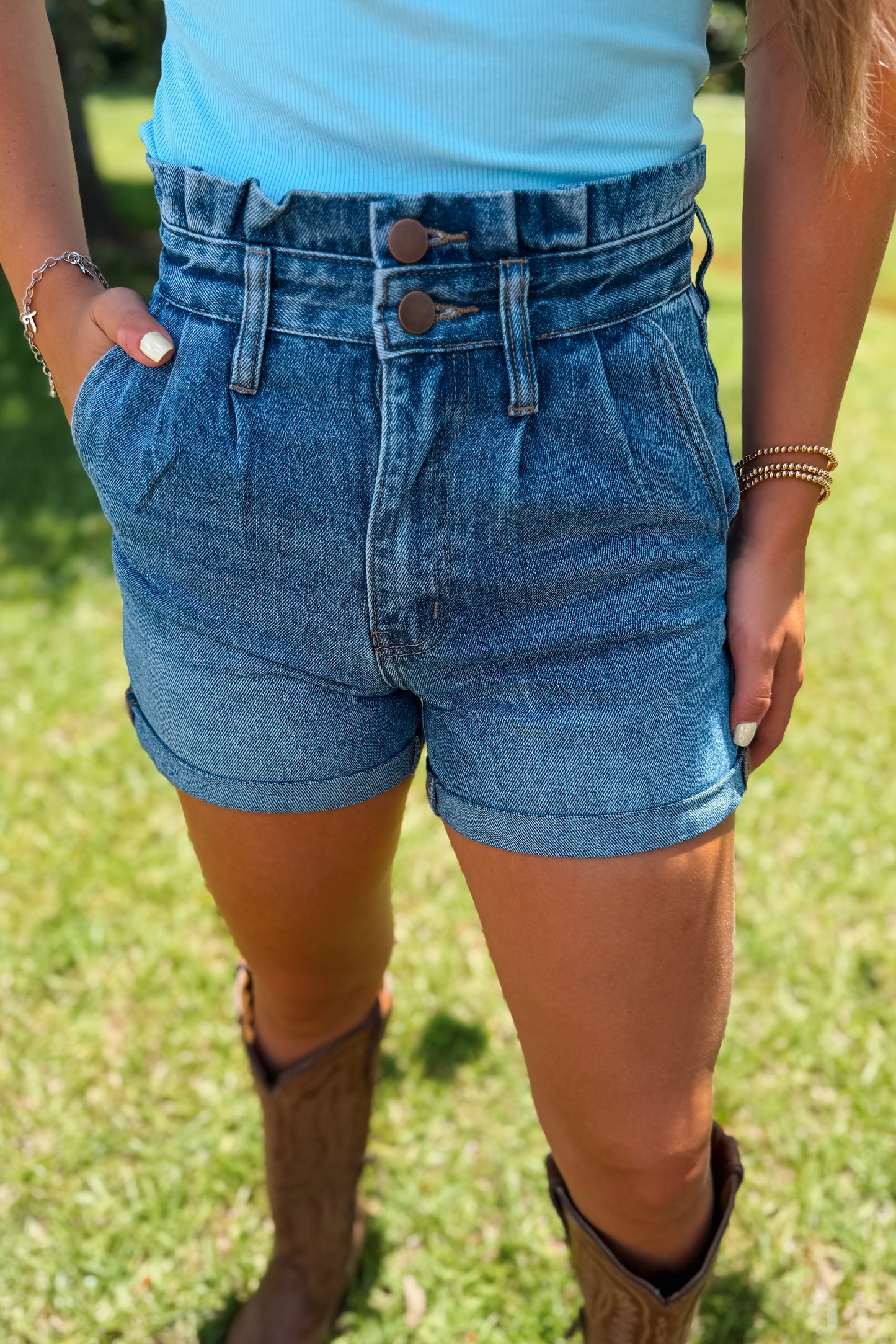 Pleated Creek Denim Shorts