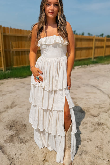 Strapless Ruffle Maxi Dress | Ivory
