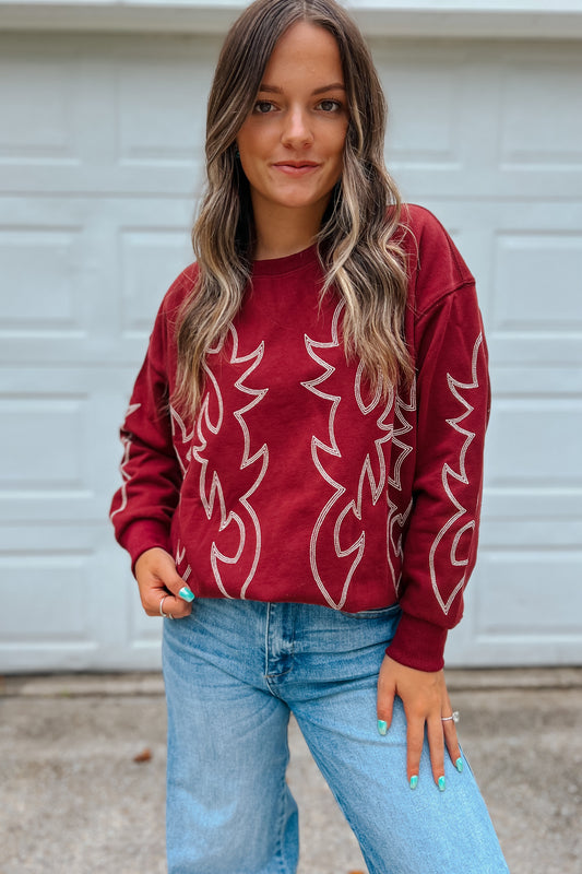 Boot Stitch Embroidered Sweatshirt | Maroon