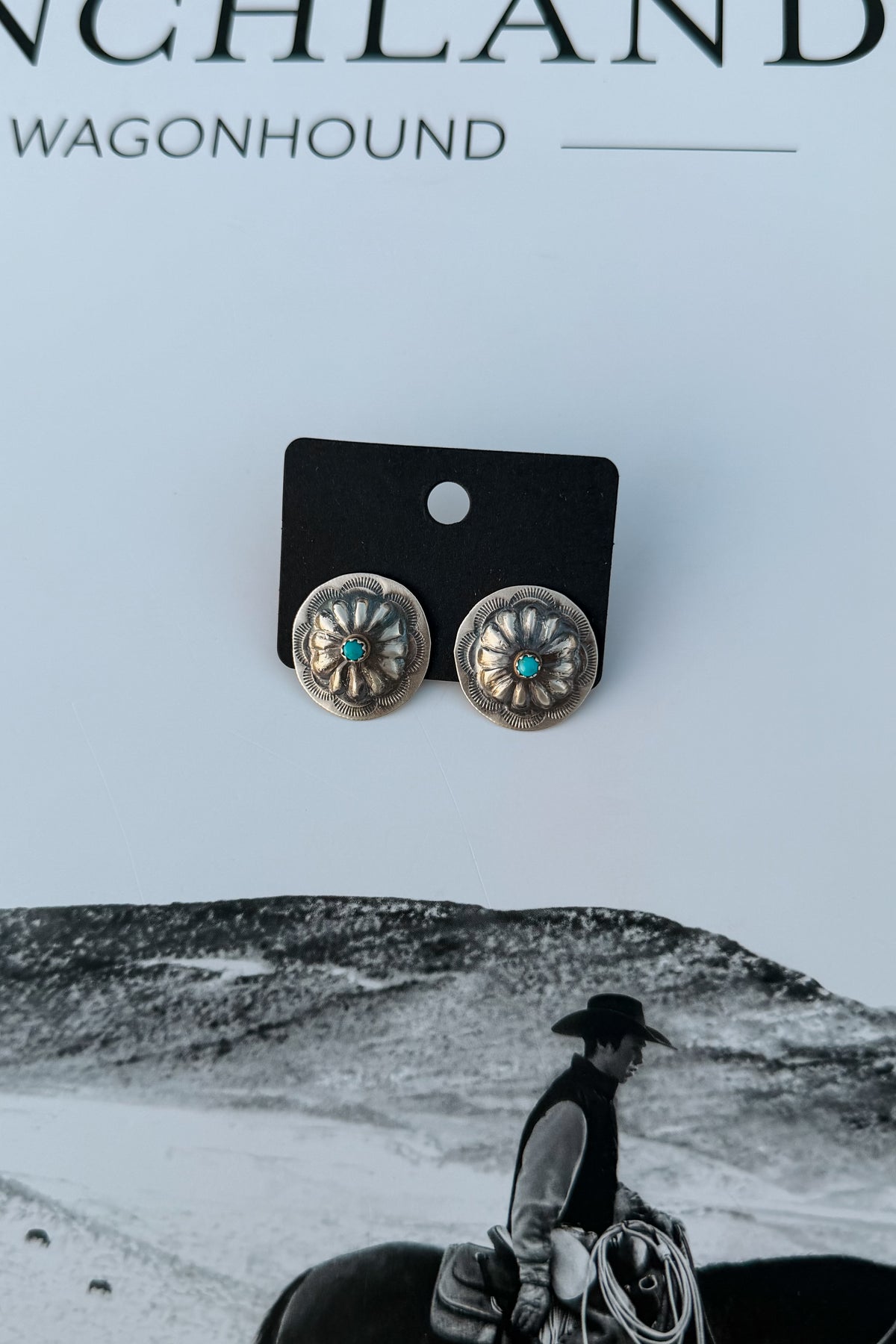 Sterling Silver & Kingman Turquoise Concho Studs by Joan Begay