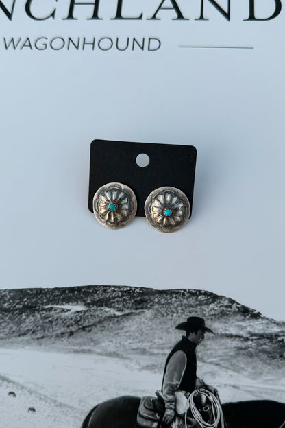 Sterling Silver & Kingman Turquoise Concho Studs by Joan Begay