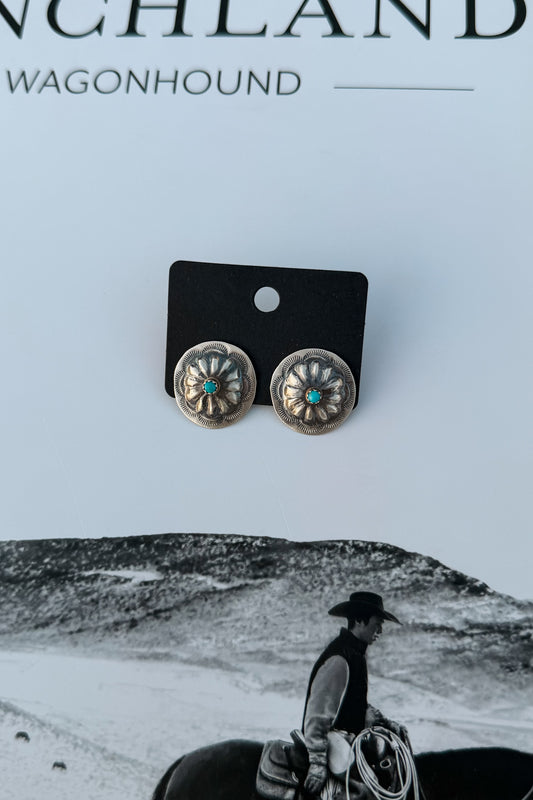 Sterling Silver & Kingman Turquoise Concho Studs by Joan Begay