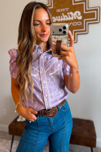 Lilac Horseshoe Pearl Snap Top