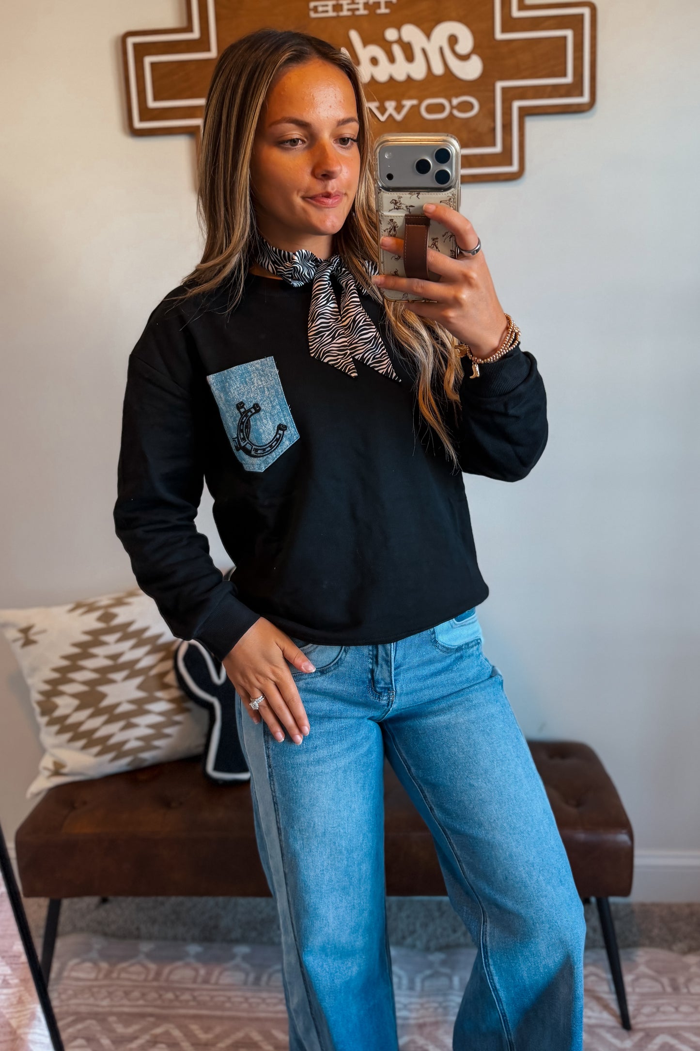 Denim Pocket Sweatshirt | Black