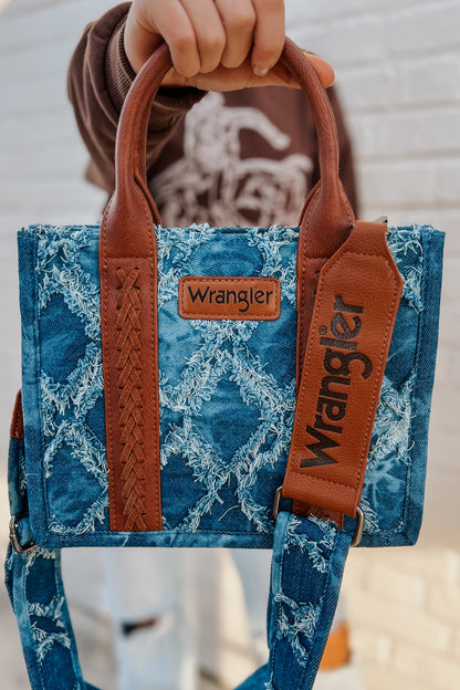 Wrangler Denim Frayed Small Canvas Tote/Crossbody Bag