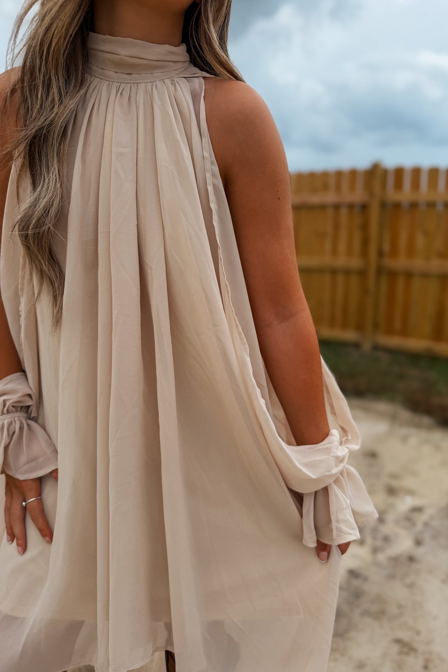 High-Low Halter Dress | Champagne