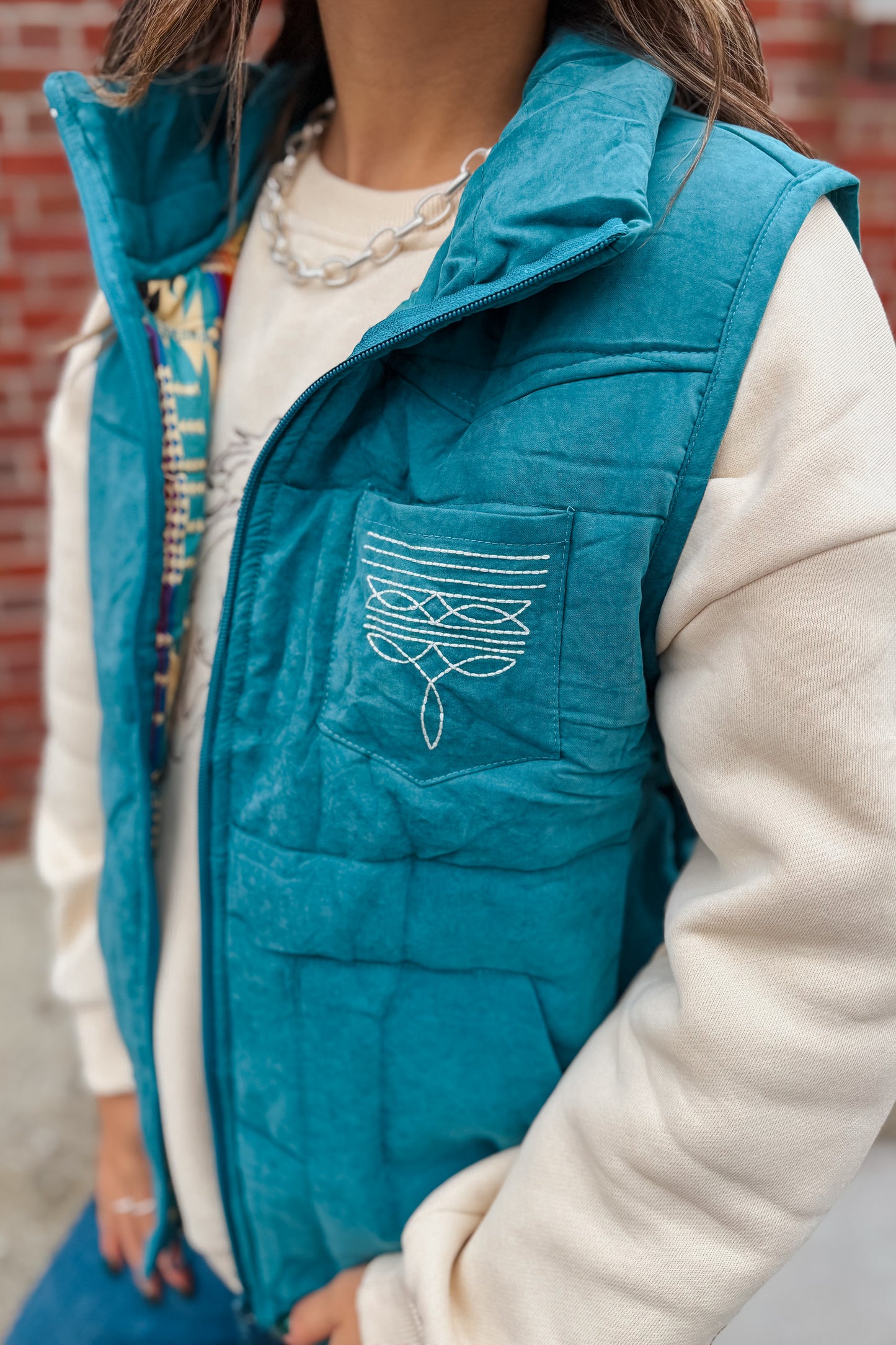 Boot Stitch Puffer Vest | Teal