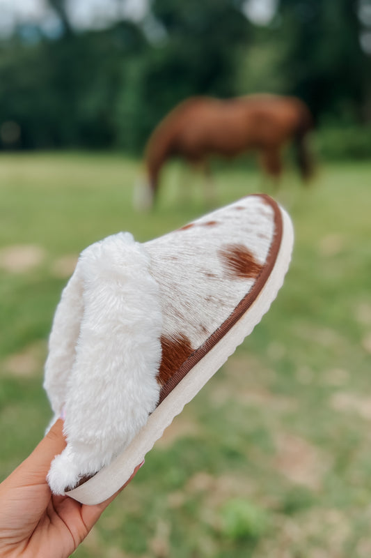 Brown Cowhide Slippers