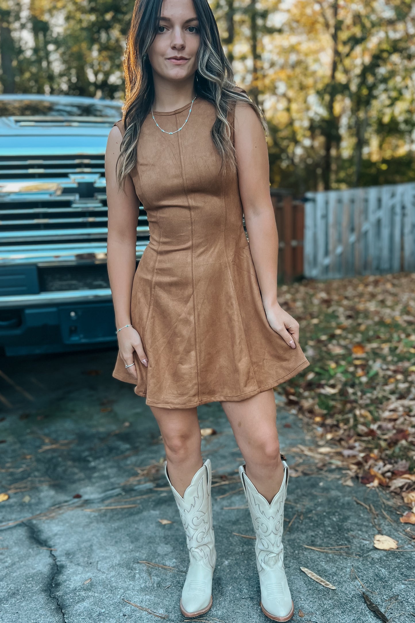 Saddle Suede Dress | Chestnut