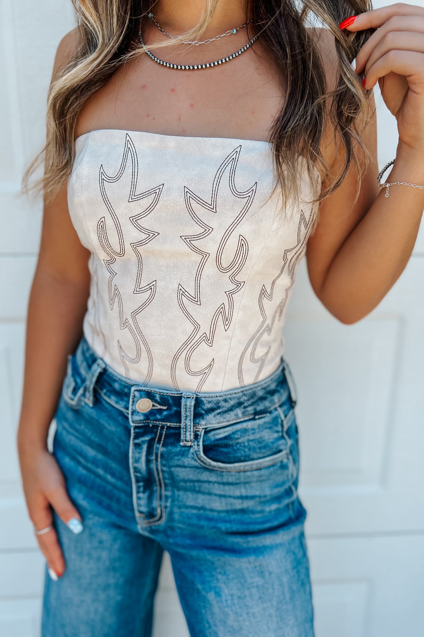 Boot Stitch Corset Top | Ivory