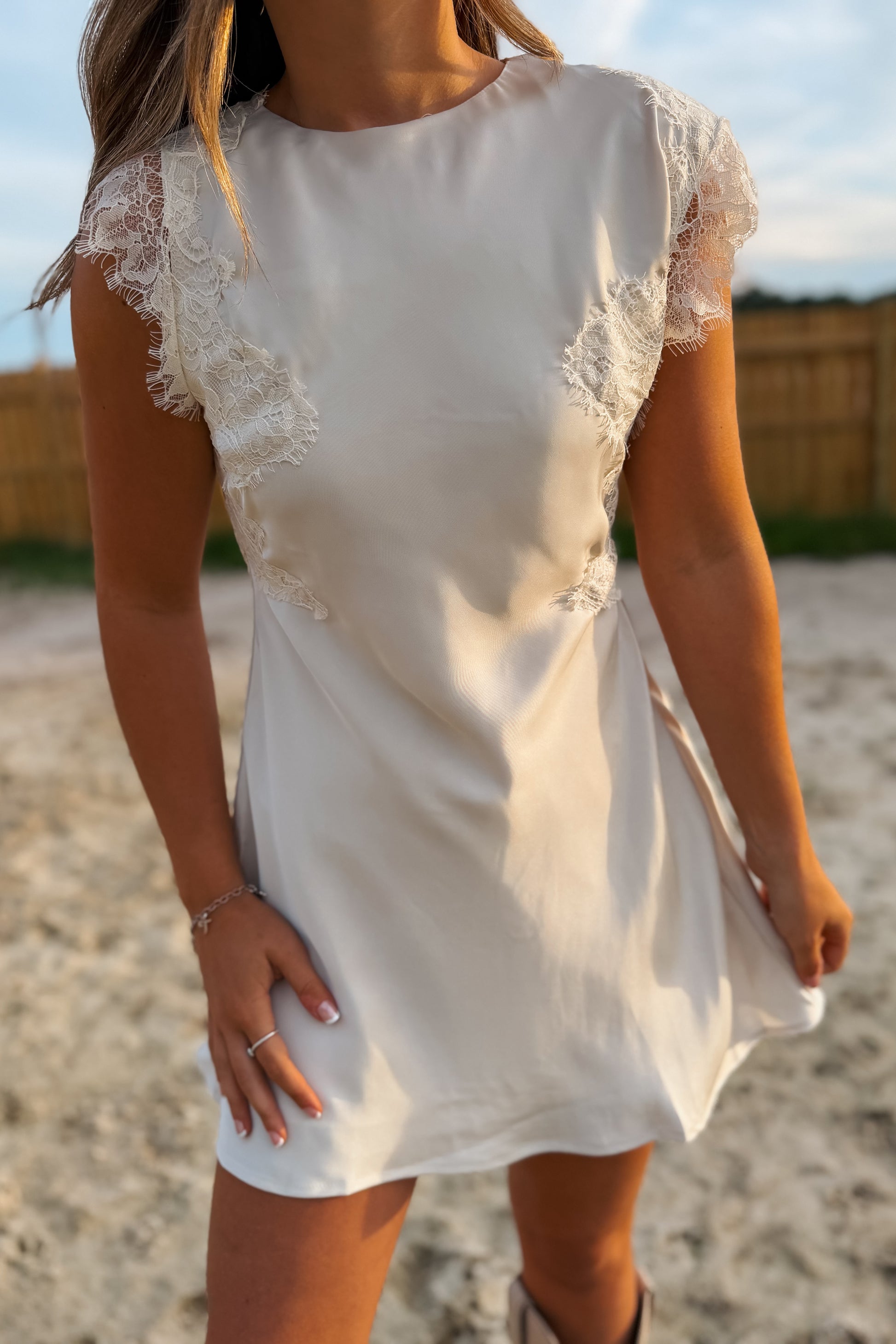 Cream Lace Trim Dress