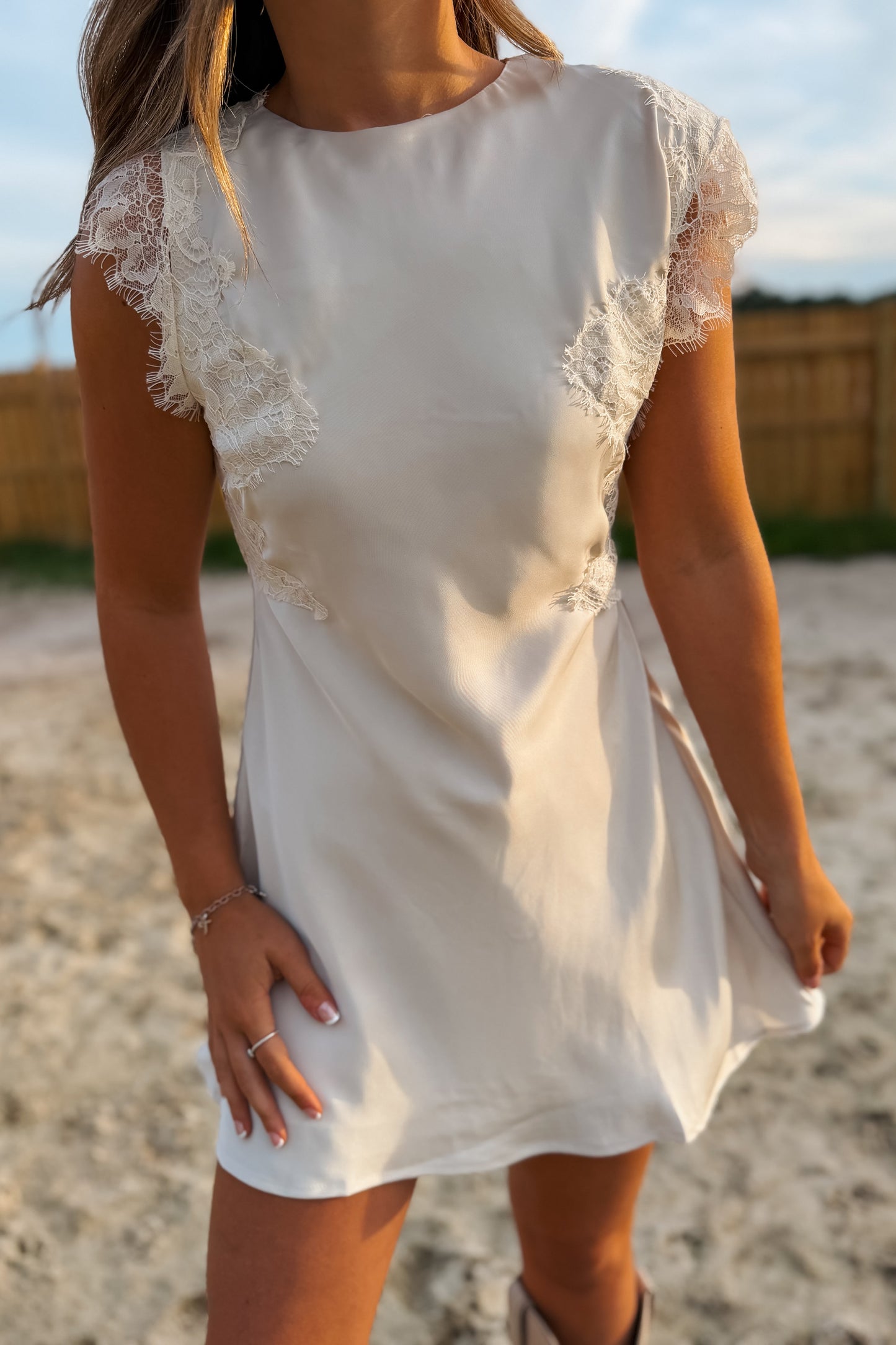 Cream Lace Trim Dress