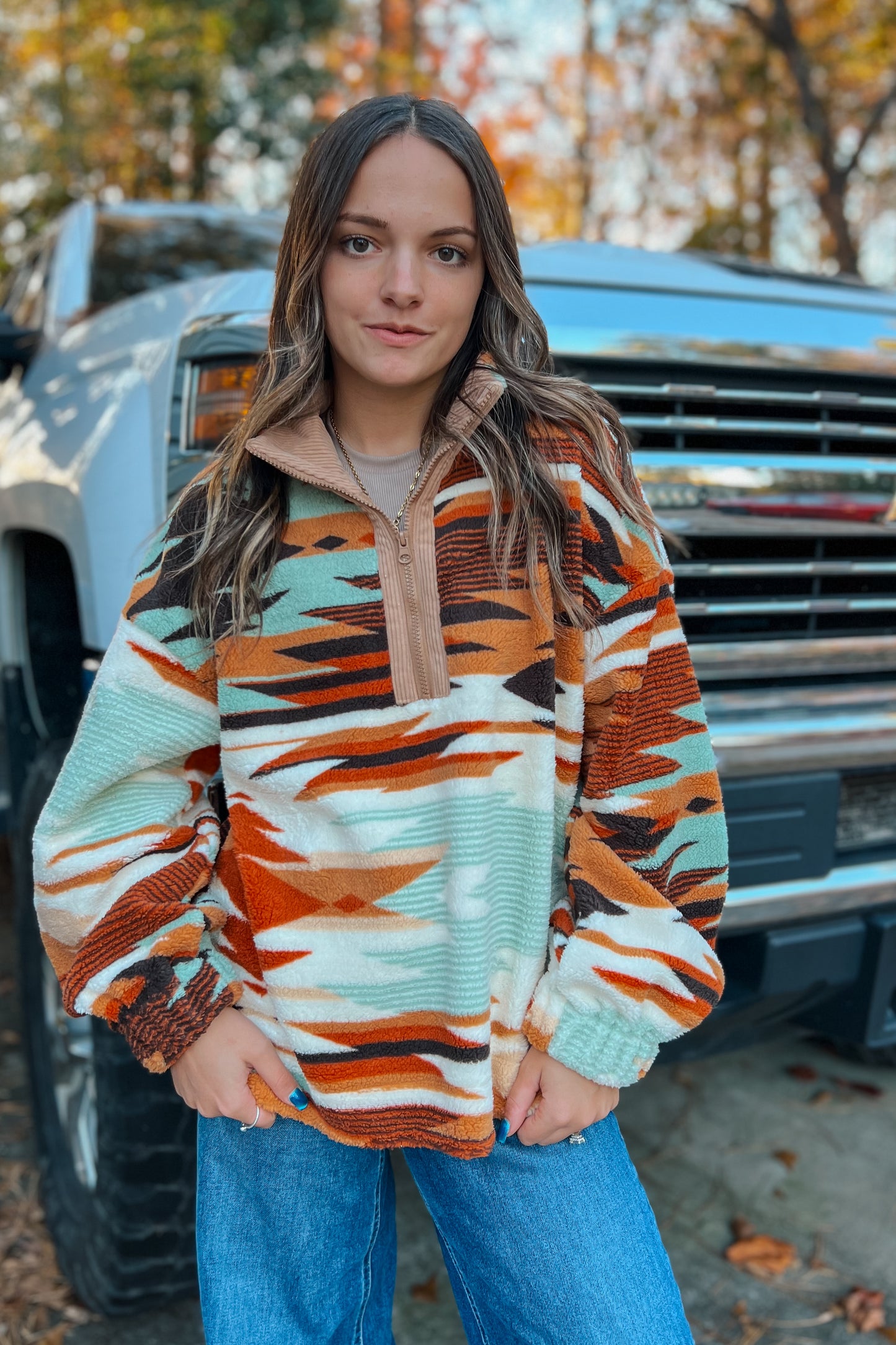 Aztec & Teddy Bear Fleece Sweater | Mint