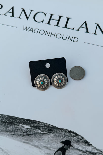 Sterling Silver & Kingman Turquoise Concho Studs by Joan Begay