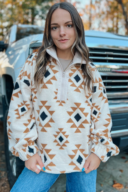 Aztec & Teddy Bear Fleece Sweater | Cream Mix