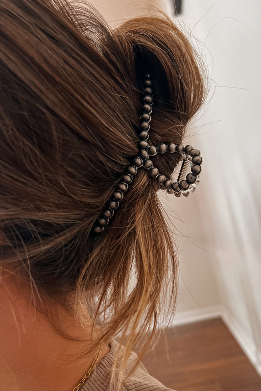 Western Navajo Pearl Claw Clip | Silver