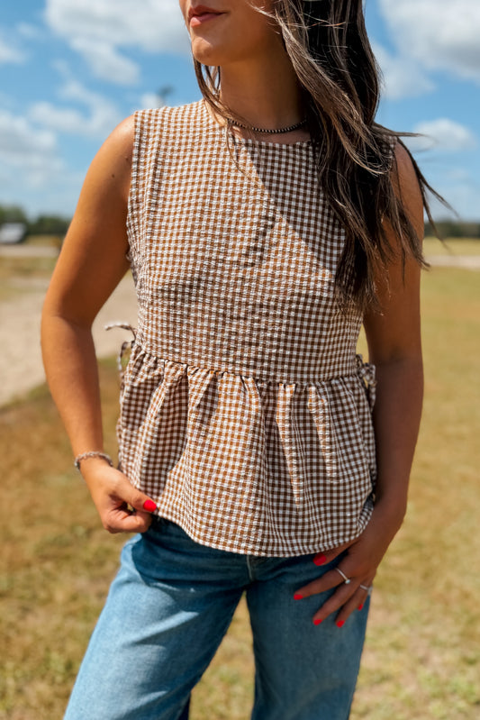 Brown Gingham Top