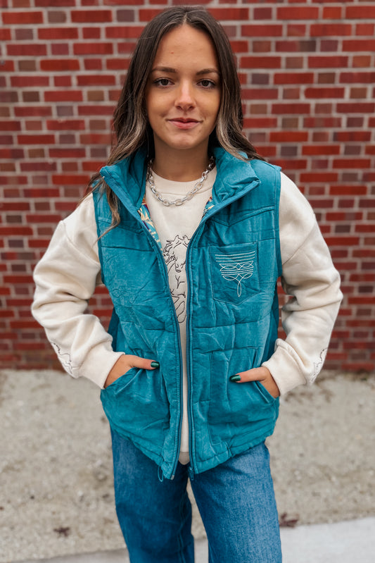 Boot Stitch Puffer Vest | Teal