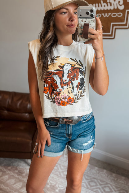 Floral Cows Muscle Tank