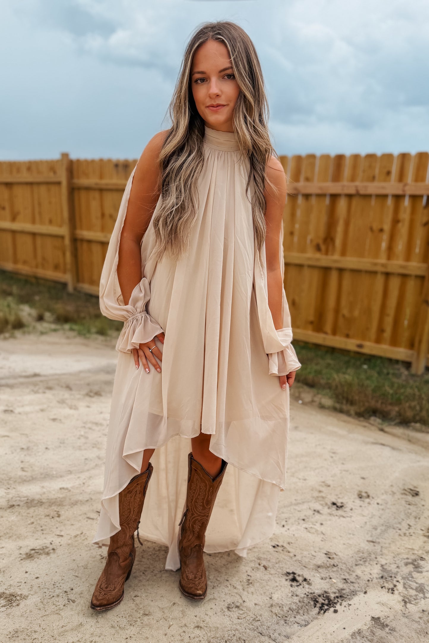High-Low Halter Dress | Champagne