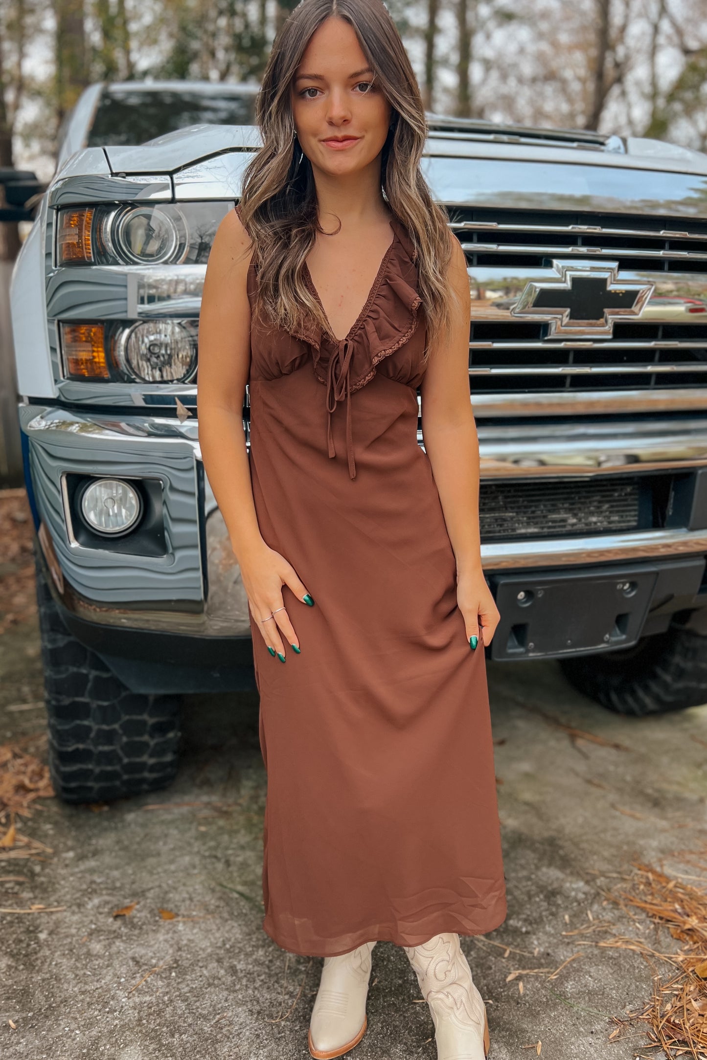 Ruffle Maxi Dress | Brown