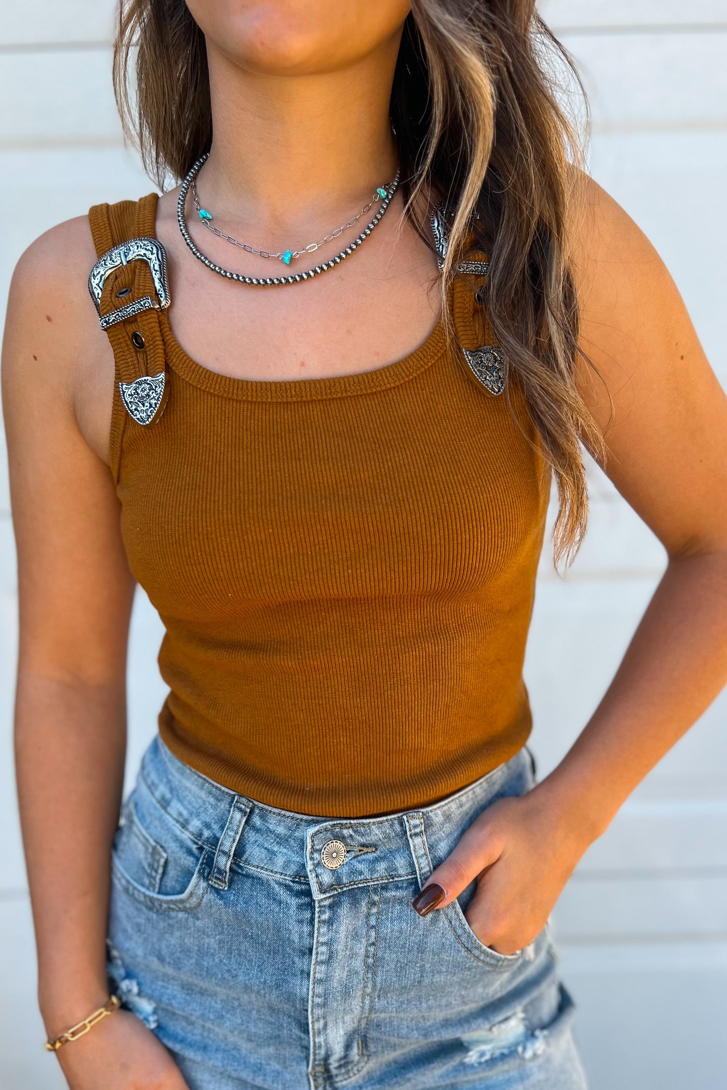 Western Buckle Bodysuit | Camel