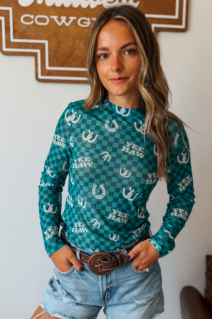 Rodeo Teal Mesh Top