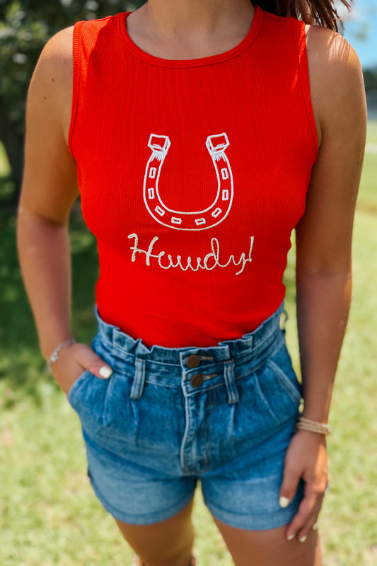 Red Howdy Tank Top