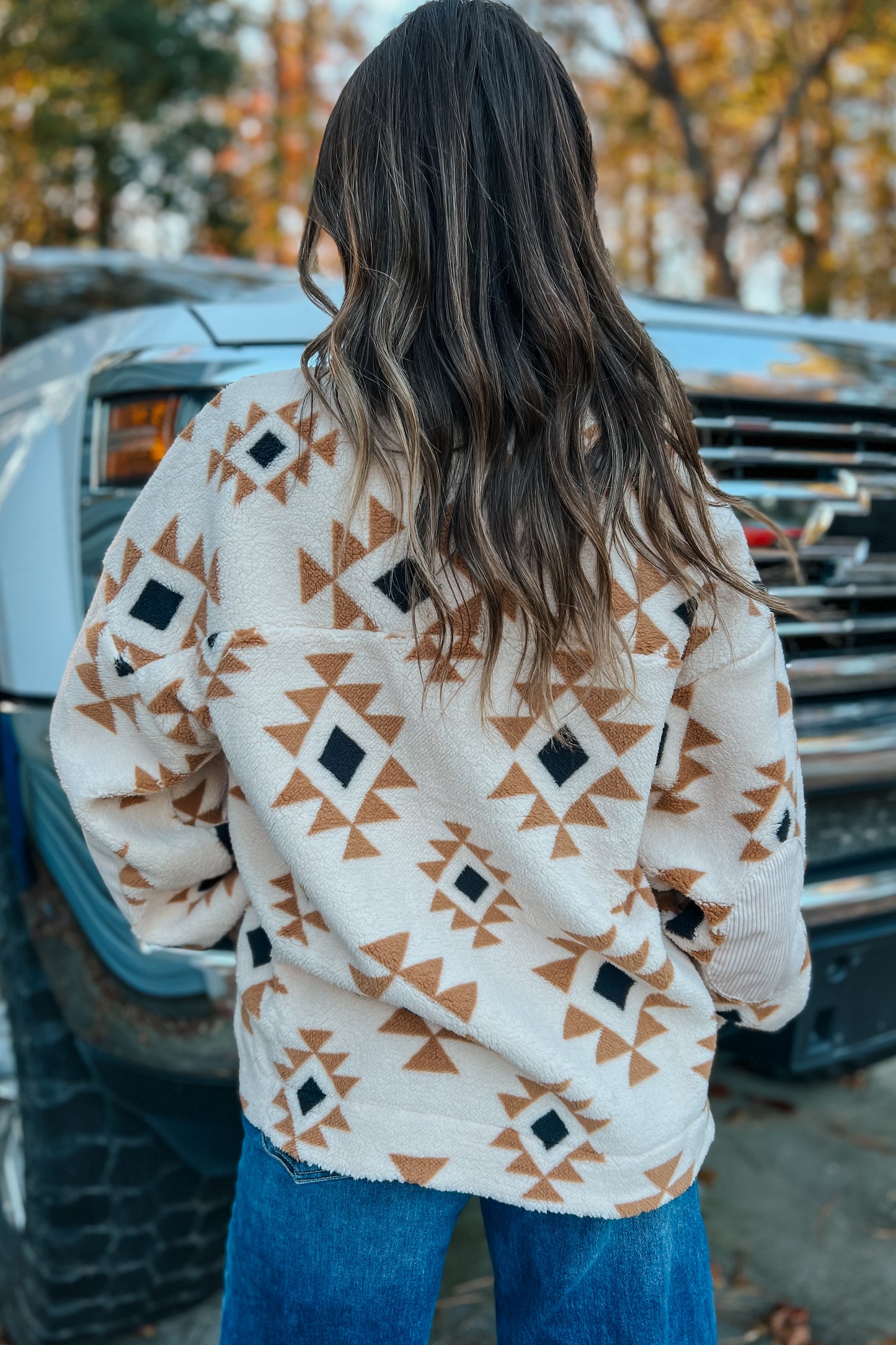 Aztec & Teddy Bear Fleece Sweater | Cream Mix