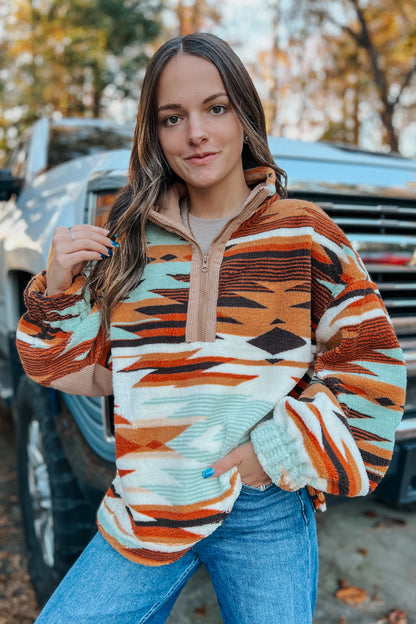 Aztec & Teddy Bear Fleece Sweater | Mint