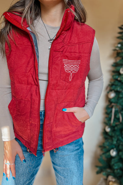 Boot Stitch Puffer Vest | Wine