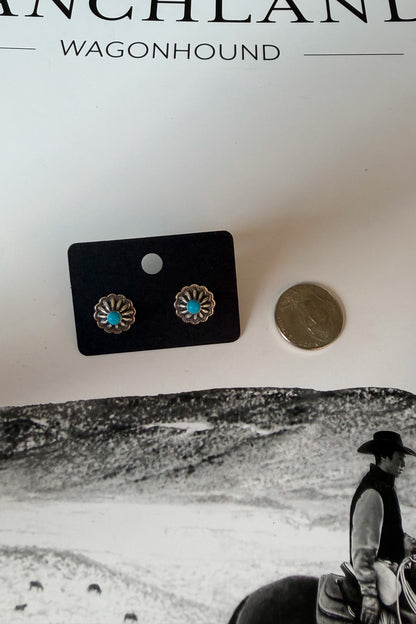 Kingman Turquoise Mini Concho Stud Earrings
