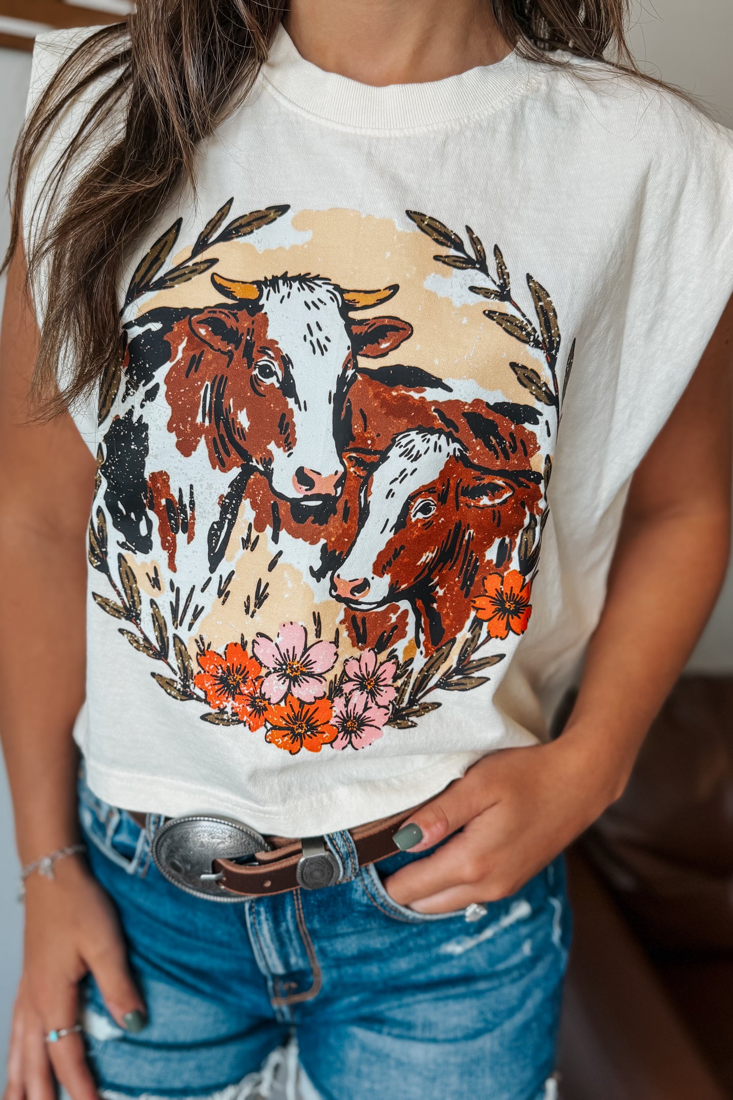 Floral Cows Muscle Tank