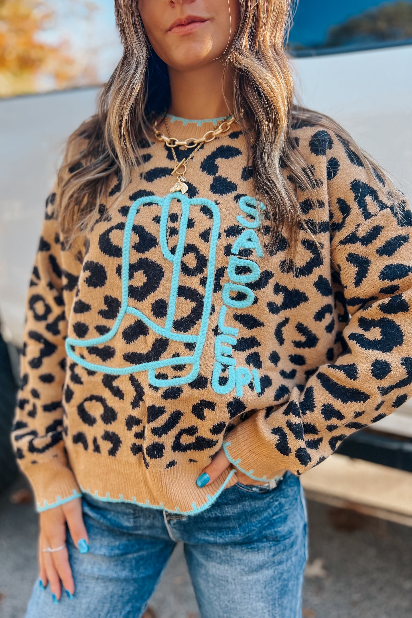 Boot & Whipstitch Leopard Sweater