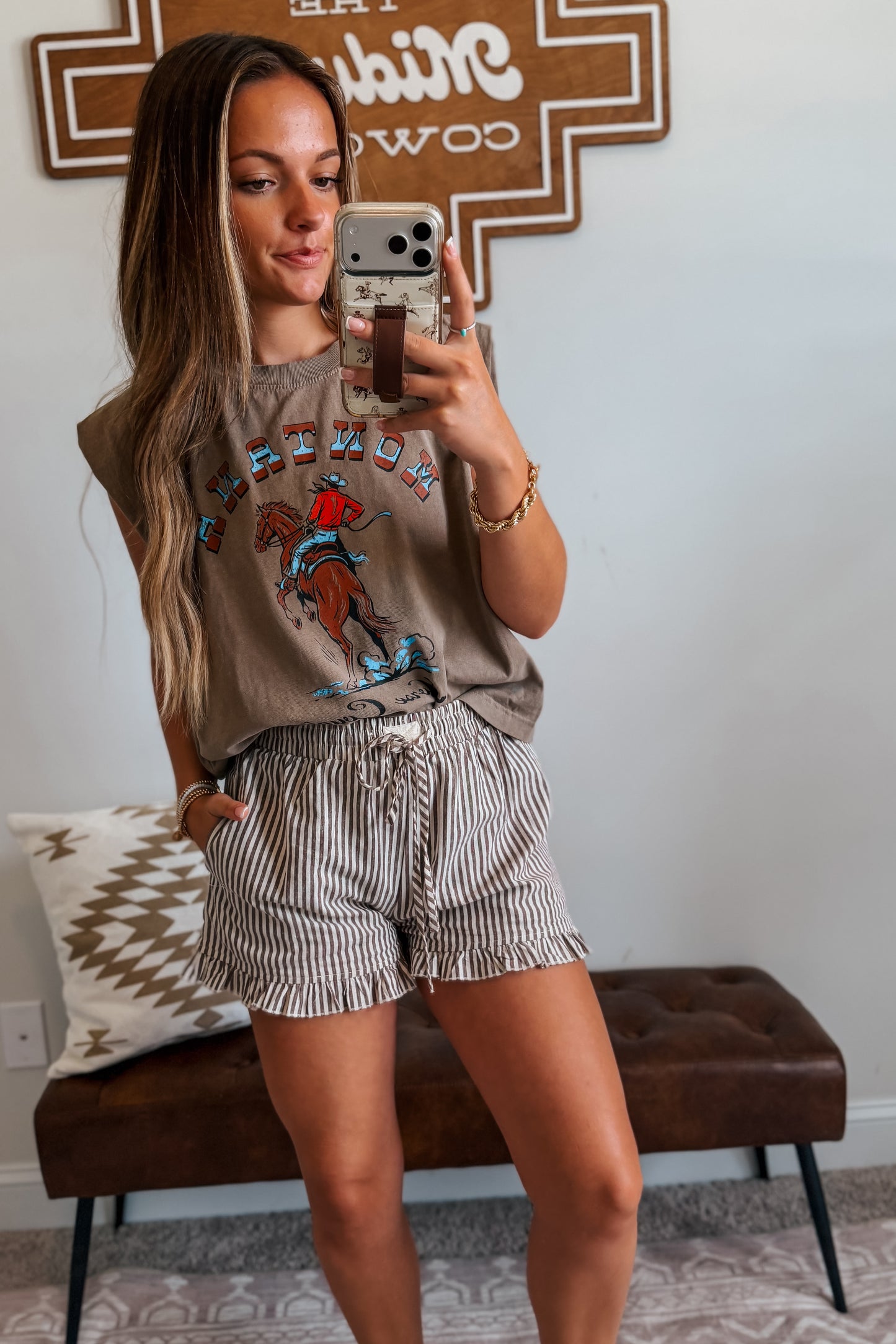Striped Ruffle Shorts | Brown