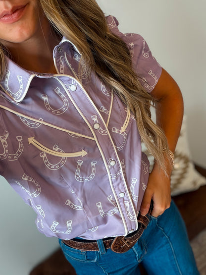 Lilac Horseshoe Pearl Snap Top