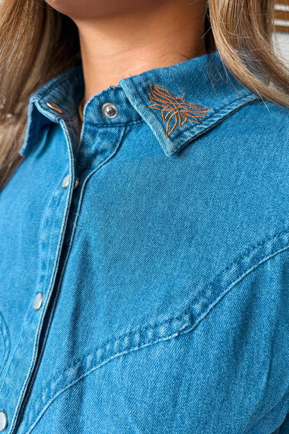 Boot Stitch Pearl Snap | Dark Denim
