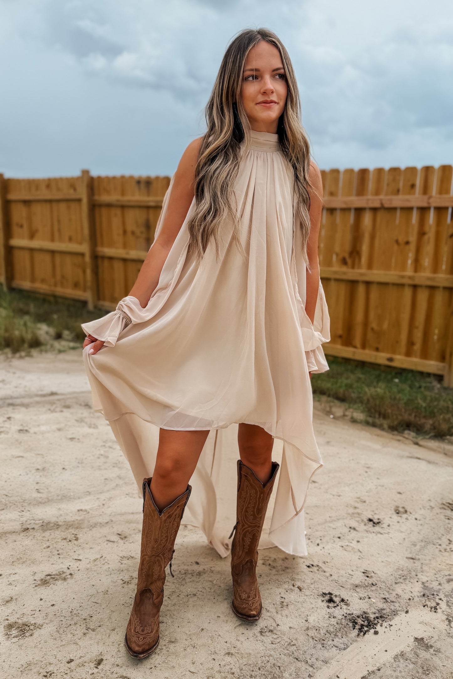 High-Low Halter Dress | Champagne
