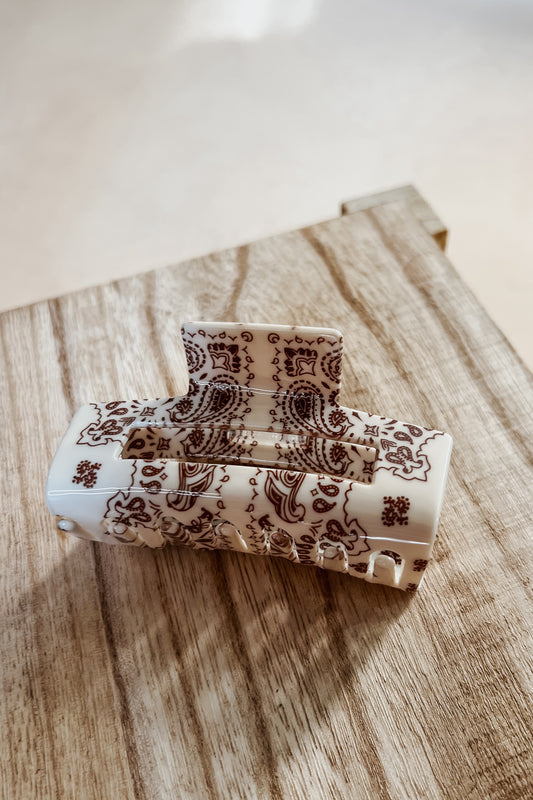 Western Paisley Bandana Hair Clip | Off-White