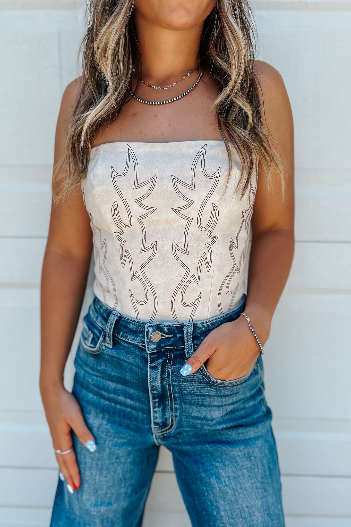 Boot Stitch Corset Top | Ivory