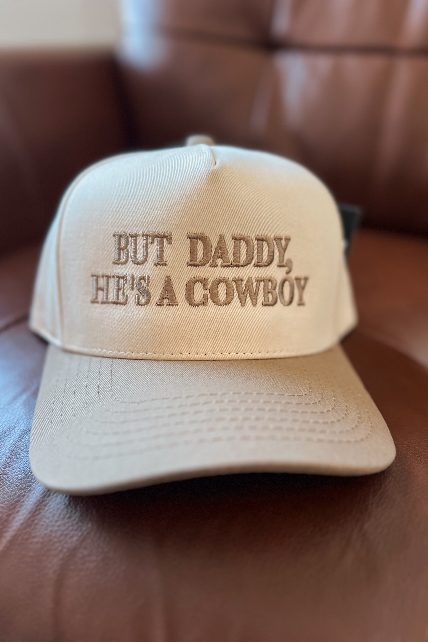 He's A Cowboy Trucker Hat I Beige