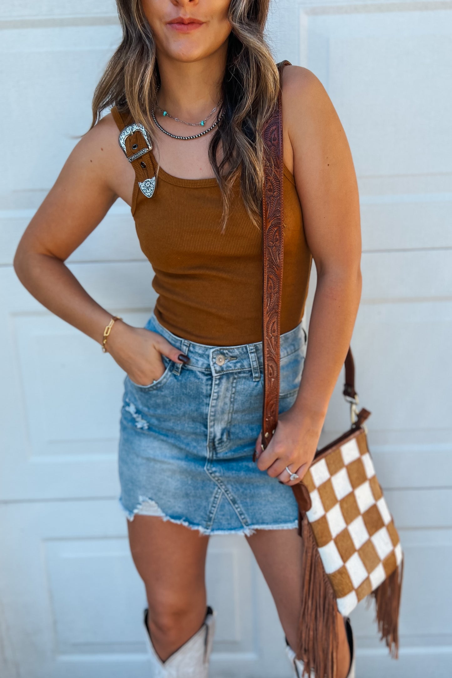 Western Buckle Bodysuit | Camel