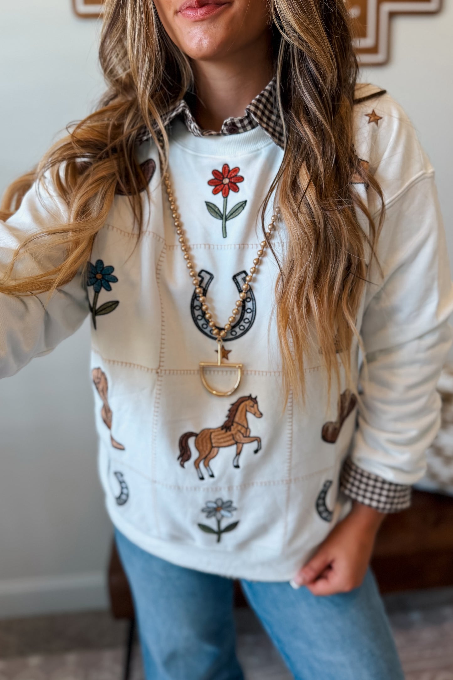 Western Patchwork Sweatshirt
